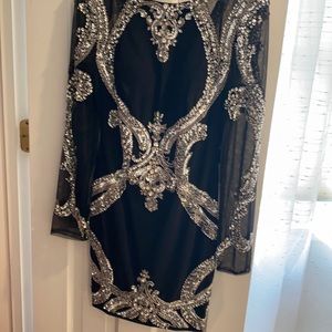 Black beaded short cocktail dress